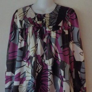 One World blouse sz M 8 10 multi print EUC